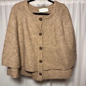 Mustard Seed Wool Blend Cape Poncho Tan Button Accent Womens Medium
